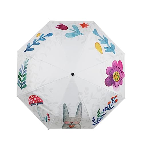 ZUOZUIYQ Winddichter Regenschirm, starker Regenschirm, Regenschirm mit schwarzer Beschichtung, Anti-UV-Automatik, faltbar, für Damen, niedliches Cartoon-Muster, Mädchen-Regenschirme, kleine frische von ZUOZUIYQ