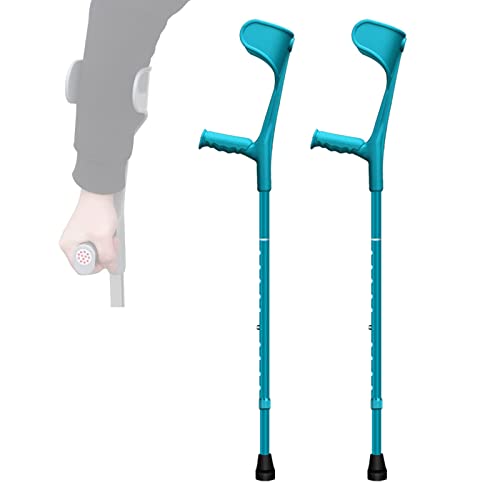 1 Paar Aluminium-Unterarmkrücken, höhenverstellbare Krücken mit Druckknopf, ergonomische Krücken mit offener Manschette für Männer/Frauen, unterstützt bis zu 100 kg/220 Pfund, Schwarz/Rosa/Blau, von ZURBAQD
