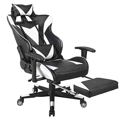 Ergonomischer Bürostuhl Gaming-Stuhl – Ergonomische Bürostühle – Liegender Computer-Schreibtischstuhl – Drehbare Rennstühle aus PU-Leder mit hoher Rückenlehne, einziehbarer Fußstütze, verstellbarer von ZURBAQD