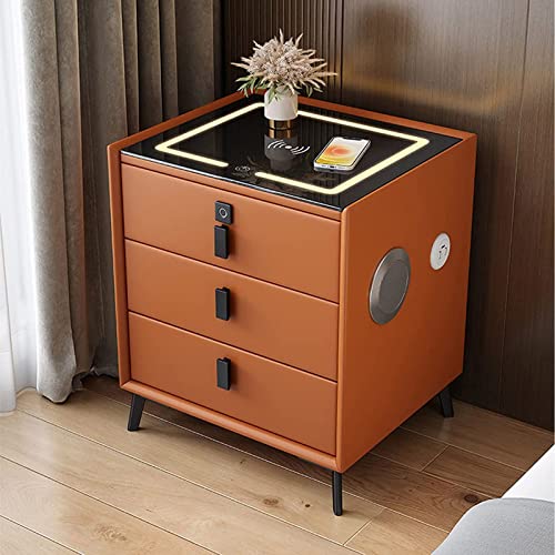 Smart Nachttisch USB Led Große Nachttisch Schlafzimmer Nachttisch mit Slim Fingerabdruck Schloss Drahtlose Ladeanschluss Lockerniture Schlafzimmer, Orange, 2 Etagen/Orange/3 Fußböden Warm wie immer von ZURBAQD