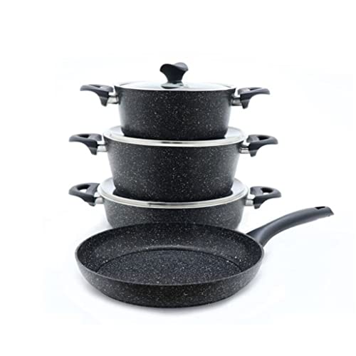 ZURBAQD 7-teiliges Granit-Kochgeschirr-Set, Schwarze Pfanne, Küchenzubehör, praktisches Antihaft-Bratpfannen-Kochgeschirr Warm as Ever von ZURBAQD