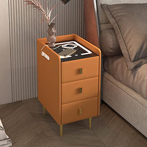 ZURBAQD Intelligenter Beistelltisch, kabelloses Lademöbel, Schlafzimmer-Nachttisch mit DREI Schubladen, Lautsprecher-Nachttisch mit kabellosem Laden und USB-Anschlüssen, Weiß/Orange Warm as Ever von ZURBAQD