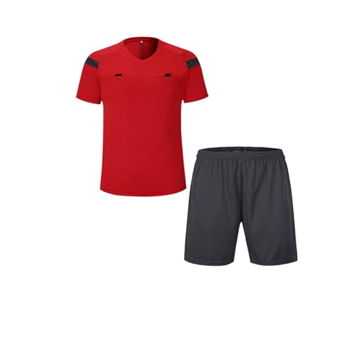 ZUYPSK Jungen Herren Fußball Schiedsrichter Trikot und Shorts Set Kurzarm Ref Shirts Umpire Schiedsrichter Uniformen Uniformen (Rot, 2XL) von ZUYPSK