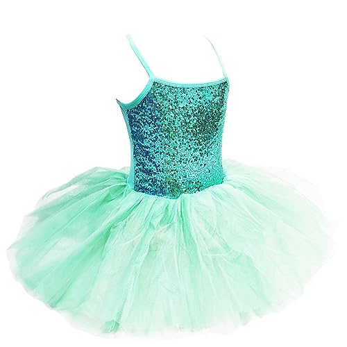 ZUYPSK Mädchen Kleid Ballettkleid Kinder Ballett Trikot Ballettanzug mit Tütü Röckchen Pailletten Kleid (110-116, Grün) von ZUYPSK