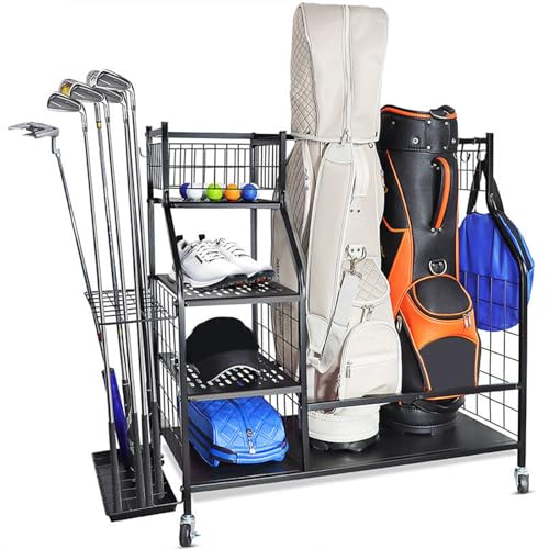ZWDMAER Golftaschen Organizer, Extra Großer Golfschläger Organizer mit Rädern, Golftaschenregal mit Haken und Korb, Garage Aufbewahrungsregal das Zwei Golftaschen und Zubehör Aufnehmen Kann ZWDMAER Golftaschen Organizer, Extra Großer Golfschläger Organizer mit Rädern, Golftaschenregal mit Haken und Korb, Garage Aufbewahrungsregal das Zwei Golftaschen und Zubehör Aufnehmen Kann von ZWDMAER