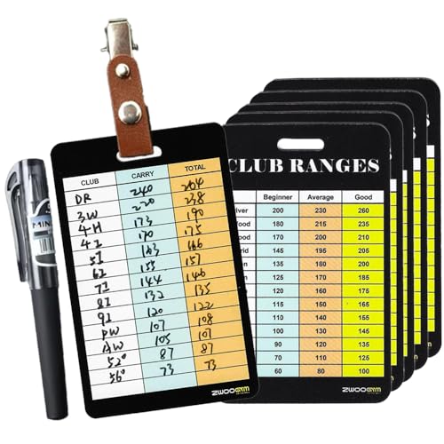 ZWOOGYM Golfschläger-Distanzbereichskarten mit Halter, auf der Rückseite beschreibbare Längenmatrixdiagramm für Anfänger bis Fortgeschrittene (Rückseite beschreibbar, 5) von ZWOOGYM