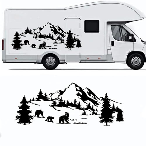 ZWRKB Bär Berg Wald Camping Wohnmobil Aufkleber Natur Landschaft Offroad Camping Wohnwagen Mobiler Anhänger LKW Aufkleber Vinyl Dekor von ZWRKB