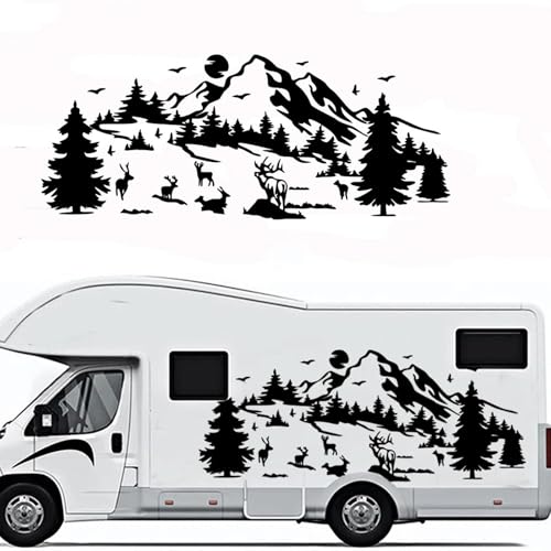 ZWRKB Großer Hirsch Berg Tierwelt Karawane, Auto Aufkleber Wald Baum Landschaft Camping Wohnmobil LKW Aufkleber Vinyl Dekor von ZWRKB