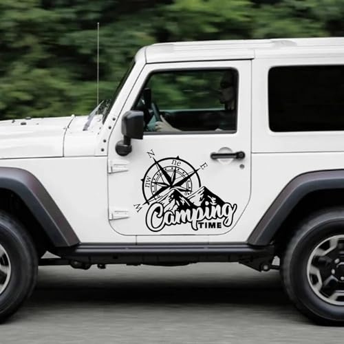 ZWRKB Offroad Camping Zeit Kompass Auto Aufkleber, auf Berglandschaften für Reisen und Abenteuer, Wohnmobil Auto Aufkleber, Vinyl Dekor von ZWRKB