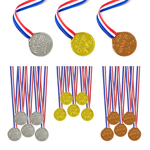 ZWZNBL 15 Stück Medaillen für Kinder, Medaillen aus Kunststoff, Gewinnmedaillen, Belohnungen für Sportwettbewerbe für Kinder, Gold-, Silber- und Bronze-Medaillen mit Band von ZWZNBL