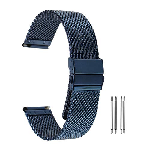 ZXF Uhrenarmbänder, 18 mm-Handgelenk-Bügel-Armband 20 Millimeter Bügel-Gitter 22 Millimeter Bügel-Faltschliesse 4 Federstäbe Blau Armband (Band Color : A, Band Width : 18mm) von ZXF