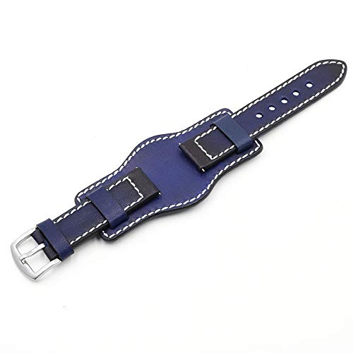 ZXF Uhrenarmbänder Leder, Leder Uhrenarmband 20mm 22mm 24mm Silber Edelstahl Schnalle Vintage Kuh Lederarmband elegant und stilvoll (Band Color : Blau, Band Width : 22mm) von ZXF