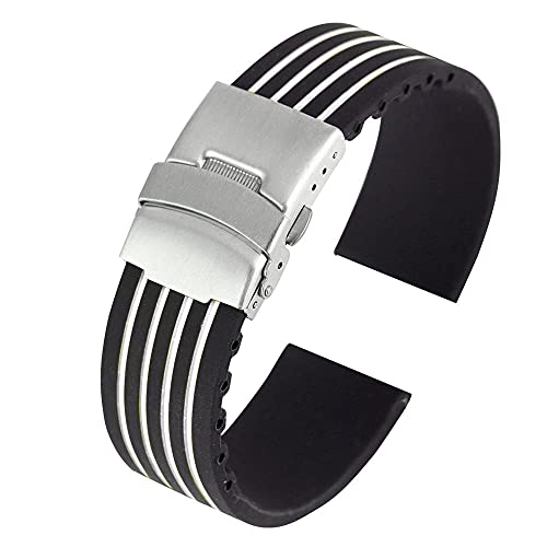 ZXF Uhrenarmband, 18 20 22 24MM Silikon Strap Klapp Verschluss Mode Gelb Armband wasserdichte Uhr Band Black Silikon Gummi Uhrenarmband (Color : Black White, Size : 22mm) von ZXF