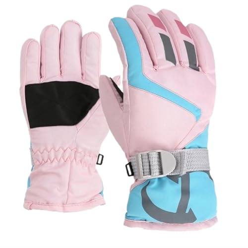 ZXIAGM Rutschfeste Schneehandschuhe, verstellbare Handgelenkschlaufe, warme Fäustlinge, Outdoor-Skihandschuhe, Skaten, unverzichtbar für 3–16 Kinder (Rosa, Größe M 7–10 Jahre) von ZXIAGM