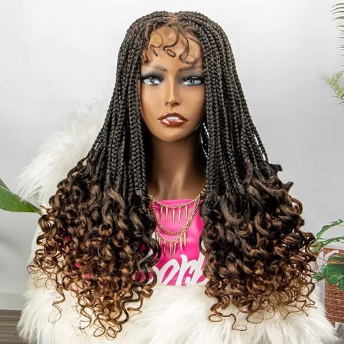 ZXINXIN 4 * 4 Lace Braids Perücken Echthaar Lace Front Perücken mit Haaren, für Frauen geflochtene Perücken synthetische halbe Intre Braid Perücke,B von ZXINXIN