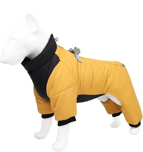 ZXINXIN Kleiner Hundemantel, Winter-Schneeanzug für vierbeinige Hunde, warme Welpen-Fleecejacke mit Geschirr, Ganzkörper-Hunde-Schneejacke,2XL,Yellow von ZXINXIN