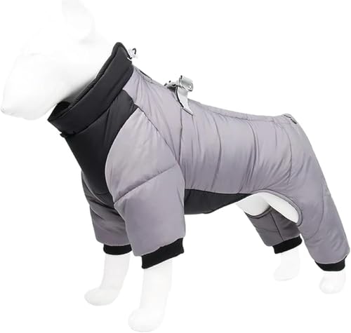 ZXINXIN Kleiner Hundemantel, Winter-Schneeanzug für vierbeinige Hunde, warme Welpen-Fleecejacke mit Geschirr, Ganzkörper-Hunde-Schneejacke,M,Grey von ZXINXIN