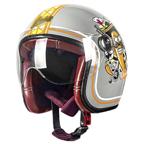 ZXJDP 3/4 Offenem Gesicht Motorradhelm mit Visier, DOT/ECE-zugelassener Retro-Halbhelm für Männer und Frauen, Cooler Leichter Helm für Moped,Straßenrad,Roller,Vespa,Chopper,Gray orange,XL von ZXJDP