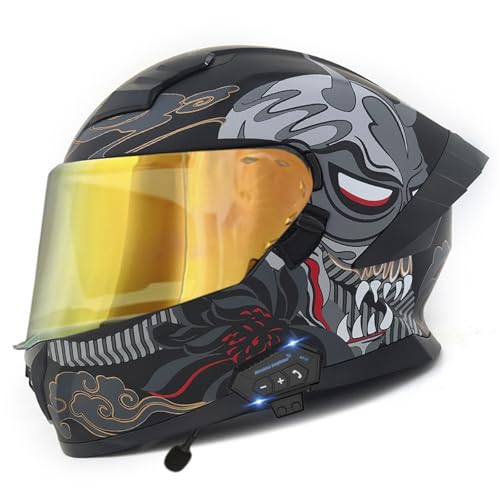 ZXJDP Bluetooth-Motorradhelm mit Lautsprecher, DOT/ECE-zugelassener Antibeschlag Doppelvisier Integralhelm Cooler Ganzjahres Helm Straßenrad-Rennhelm für Männer Frauen,Black Gray 3,XXL von ZXJDP