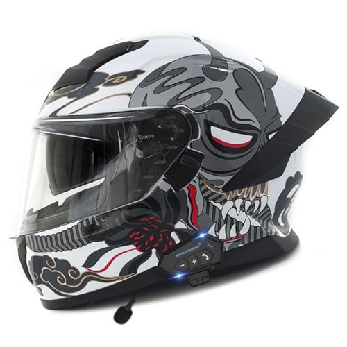 ZXJDP Bluetooth-Motorradhelm mit Lautsprecher, DOT/ECE-zugelassener Antibeschlag Doppelvisier Integralhelm Cooler Ganzjahres Helm Straßenrad-Rennhelm für Männer Frauen,White Gray 1,L von ZXJDP