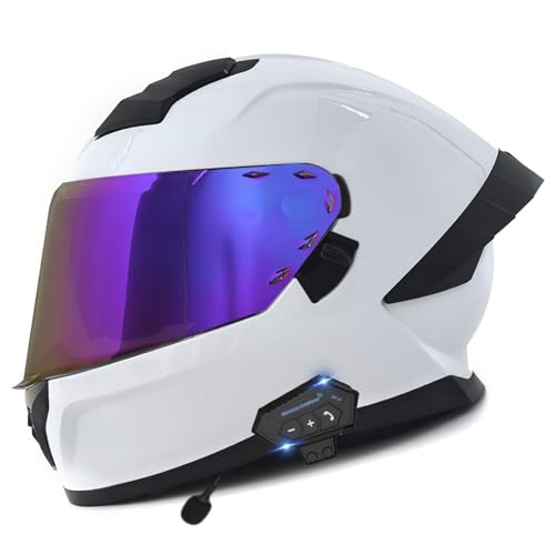 ZXJDP Bluetooth-Motorradhelm mit Lautsprecher, DOT/ECE-zugelassener Doppelvisier Integralhelm Cooler Ganzjahres Helm Straßenrad-Rennhelm für Männer Frauen Jugendliche,Bright White 2,XL von ZXJDP