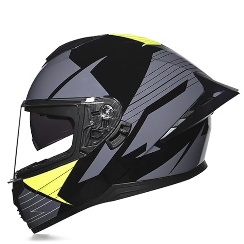 ZXJDP Herren Integralhelm DOT/ECE-geprüft, Doppelvisier Motorrad-, Renn- und Straßen Fahrradhelm leicht für Männer und Frauen Unisex Rollerhelm Vollvisierhelm,Black Yellow,XXL von ZXJDP