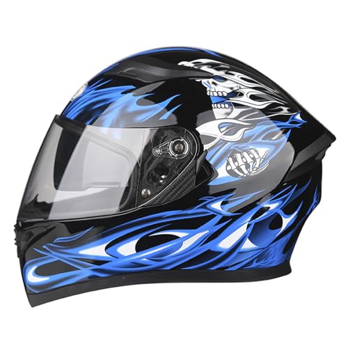 ZXJDP Herren Integralhelm DOT/ECE-geprüft, Doppelvisier Motorrad-Renn- und Straßen Fahrradhelm Vier Jahreszeiten für Männer und Frauen Unisex Rollerhelm Vollvisierhelm,Black Blue,L von ZXJDP