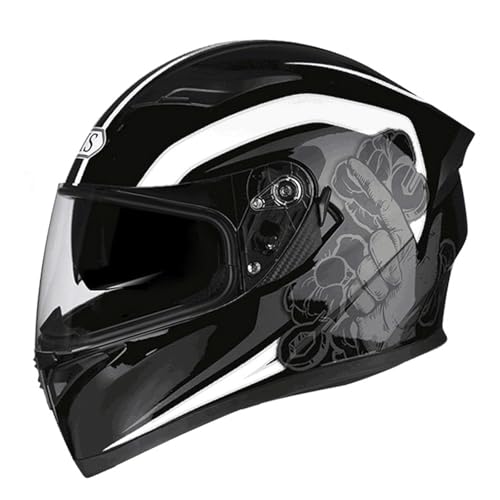 ZXJDP Herren Integralhelm DOT/ECE-geprüft, Doppelvisier Motorrad-Renn- und Straßen Fahrradhelm Vier Jahreszeiten für Männer und Frauen Unisex Rollerhelm Vollvisierhelm,Black White 1,M von ZXJDP