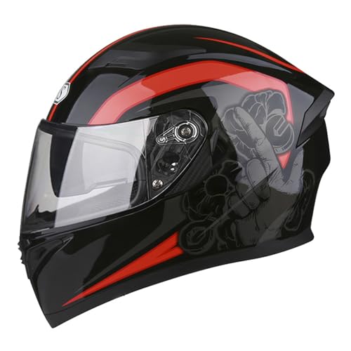 ZXJDP Herren Integralhelm DOT/ECE-geprüft, Doppelvisier Motorrad-Renn- und Straßen Fahrradhelm Vier Jahreszeiten für Männer und Frauen Unisex Rollerhelm Vollvisierhelm,Black red 1,XXL von ZXJDP