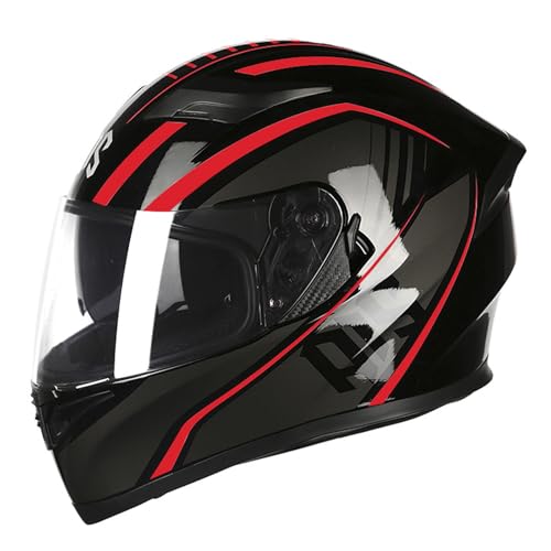 ZXJDP Herren Integralhelm DOT/ECE-geprüft, Doppelvisier Motorrad-Renn- und Straßen Fahrradhelm Vier Jahreszeiten für Männer und Frauen Unisex Rollerhelm Vollvisierhelm,Black red 2,L von ZXJDP