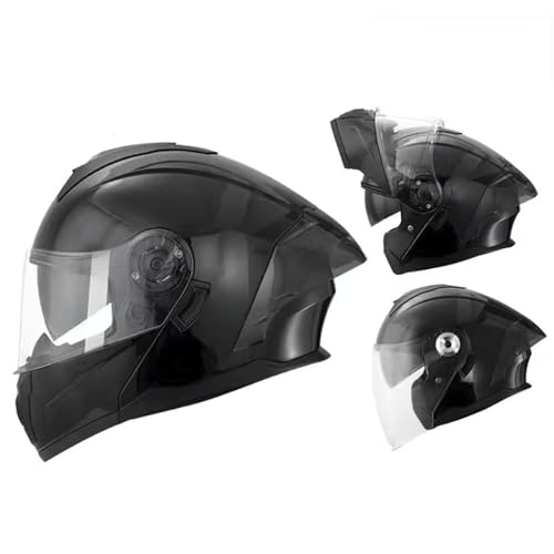 ZXJDP Hochklappbarer modularer Motorradhelm, DOT/ECE Doppelvisier Integralhelm für Männer Frauen, Cooler Schnellverschlusshelm für Straßenmotorräder,Roller,Mopeds,Jets,Bright Black,M von ZXJDP