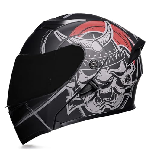 ZXJDP Hochklappbarer modularer Motorradhelm für Männer Frauen, DOT/ECE Doppelvisier Schnellverschluss Integralhelm, Cooler Ganzjahreshelm für Straßenmotorräder,Roller,Mopeds und Jets,Black Pirate 1,L von ZXJDP