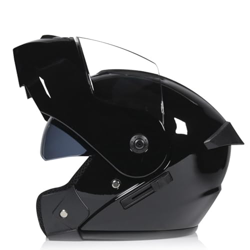 ZXJDP Hochklappbarer modularer Motorradhelm für Männer und Frauen, DOT/ECE Doppelvisier Integralhelm, Cooler Ganzjahreshelm für Straßenmotorräder,Roller,Mopeds und Jets,Bright Black 1,L von ZXJDP