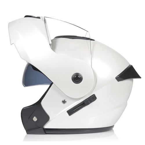 ZXJDP Hochklappbarer modularer Motorradhelm für Männer und Frauen, DOT/ECE Doppelvisier Integralhelm, Cooler Ganzjahreshelm für Straßenmotorräder,Roller,Mopeds und Jets,White 1,XL von ZXJDP