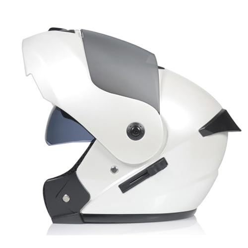 ZXJDP Hochklappbarer modularer Motorradhelm für Männer und Frauen, DOT/ECE Doppelvisier Integralhelm, Cooler Ganzjahreshelm für Straßenmotorräder,Roller,Mopeds und Jets,White 3,S von ZXJDP