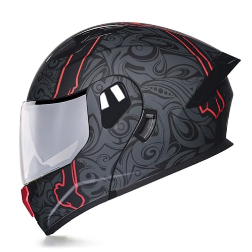 ZXJDP Hochklappbarer modularer Motorradhelm mit Nachtsichtvisier, DOT/ECE Doppelvisier Integralhelm für Männer Frauen, Cooler Ganzjahreshelm für Straßenmotorräder,Roller,Mopeds,Jets,Gray red 1,XXL von ZXJDP