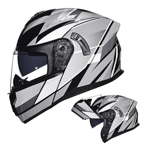 ZXJDP Hochklappbarer modularer Motorradhelm mit Sonnenblende, DOT/ECE Doppelvisier Integralhelm für Männer Frauen, Cooler Ganzjahreshelm für Straßenmotorräder,Roller,Mopeds,Jets,Black Gray 2,M von ZXJDP