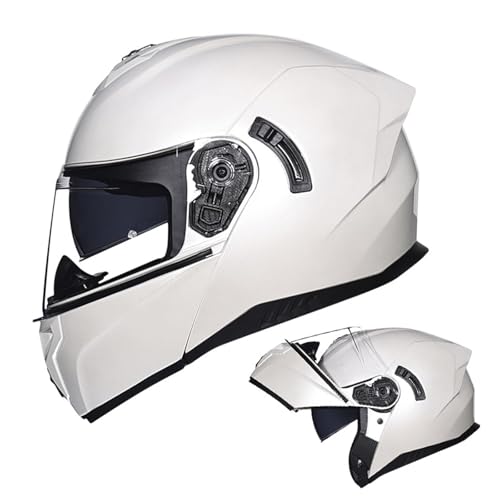 ZXJDP Hochklappbarer modularer Motorradhelm mit Sonnenblende, DOT/ECE Doppelvisier Integralhelm für Männer Frauen, Cooler Ganzjahreshelm für Straßenmotorräder,Roller,Mopeds,Jets,Pearl White,M von ZXJDP