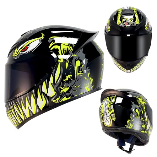 ZXJDP Integral Motorradhelm für Männer Frauen, DOT/ECE-zugelassene Coole Motorradhelme, Leichter Four Seasons-Moped-Roller-Jet-Street-Bike-Skateboard-Helm Unisex,Black Yellow,XL von ZXJDP