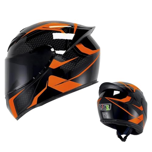 ZXJDP Integral Motorradhelm für Männer Frauen, DOT/ECE-zugelassene Coole Motorradhelme, Leichter Four Seasons-Moped-Roller-Jet-Street-Bike-Skateboard-Helm Unisex,Black orange,M von ZXJDP