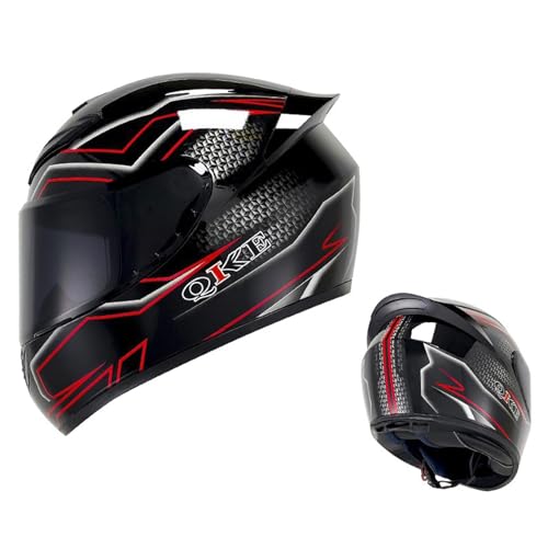 ZXJDP Integral Motorradhelm für Männer Frauen, DOT/ECE-zugelassene Coole Motorradhelme, Leichter Four Seasons-Moped-Roller-Jet-Street-Bike-Skateboard-Helm Unisex,Black red 4,L von ZXJDP