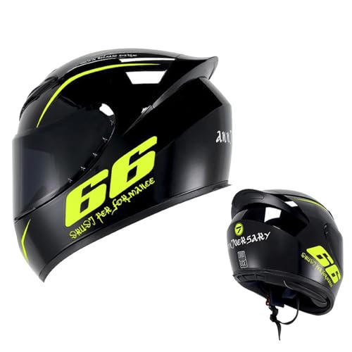 ZXJDP Integral Motorradhelm für Männer Frauen, DOT/ECE-zugelassene Coole Motorradhelme, Leichter Four Seasons-Moped-Roller-Jet-Street-Bike-Skateboard-Helm Unisex,Bright Black Yellow,L von ZXJDP