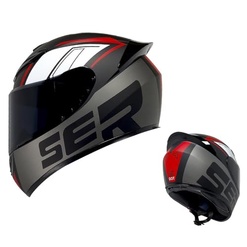 ZXJDP Integral Motorradhelm für Männer Frauen, DOT/ECE-zugelassene Coole Motorradhelme, Leichter Four Seasons-Moped-Roller-Jet-Street-Bike-Skateboard-Helm Unisex,Gray red,S von ZXJDP