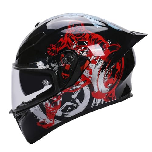 ZXJDP Integraler Motorradhelm Integralhelm DOT/ECE Doppelvisier Vollvisierhelm,Cooler Vier Jahreszeiten Jethelm Roller-Helm Scooter-Helm Moped Mofa-Helm für Männer Frauen,Black red,XXL von ZXJDP