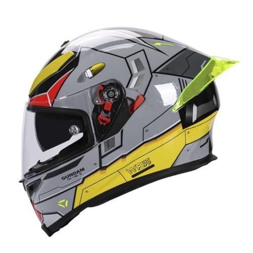 ZXJDP Integraler Motorradhelm Integralhelm DOT/ECE Doppelvisier Vollvisierhelm,Cooler Vier Jahreszeiten Jethelm Roller-Helm Scooter-Helm Moped Mofa-Helm für Männer Frauen,Gray Yellow,M von ZXJDP