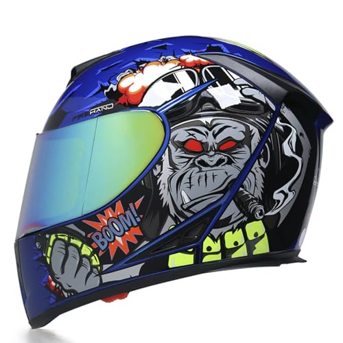 ZXJDP Integralhelm Motorradhelm mit getöntem Visier,DOT/ECE Dualer Sucher Vollvisierhelm,Cooler Jethelm Roller-Helm Scooter-Helm Moped Mofa-Helm für Männer Frauen Unisex,Blau,XL von ZXJDP