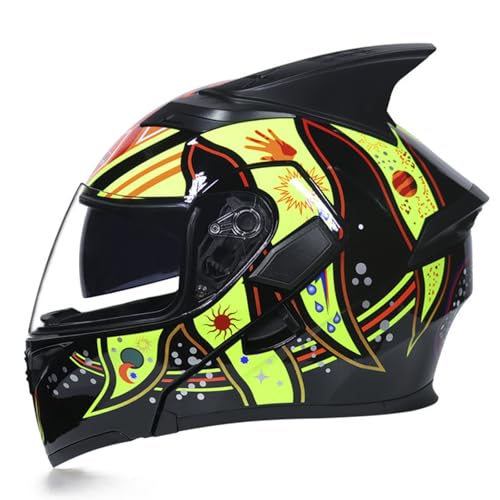 ZXJDP Klapphelm Modularer Integral-Motorradhelm, DOT/ECE-zugelassener Vollvisierhelm Integralhelm Cooler Roller Helm Jet Helm Mopedhelm für Männer Frauen Vier Jahreszeiten,Black Yellow,XXL von ZXJDP