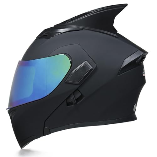 ZXJDP Klapphelm Modularer Integral-Motorradhelm, DOT/ECE-zugelassener Vollvisierhelm Integralhelm Cooler Roller Helm Jet Helm Mopedhelm für Männer Frauen Vier Jahreszeiten,Matte Black 2,L von ZXJDP