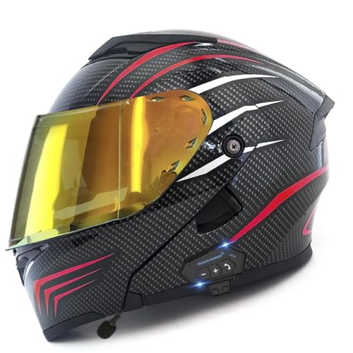 ZXJDP Klapphelm modularer Bluetooth-Motorradhelm für Männer Frauen, DOT/ECE-zugelassener Doppelvisier Integralhelm, Cooler Ganzjahreshelm für Straßenmotorräder,Roller,Mopeds,Jets,Black red 5,L von ZXJDP