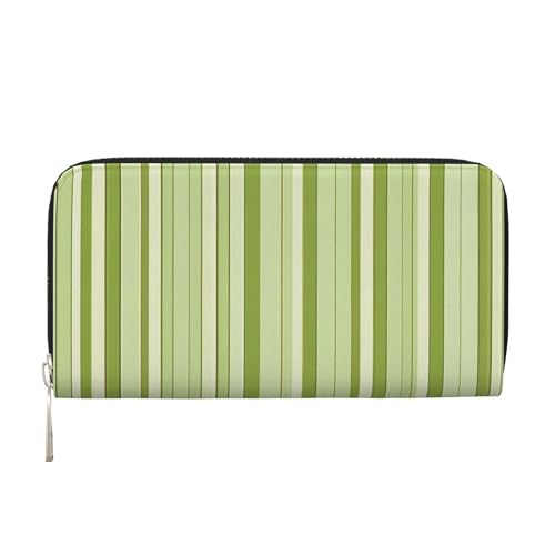 ZXMDZTSS Classic Green Striped - Echtes Leder Damen Geldbörse mit Reißverschluss und Handyfach - Stilvolle Clutch Geldbörse für den täglichen Gebrauch, Reisen & Geschenke (20,1 cm Handheld-Design), von ZXMDZTSS